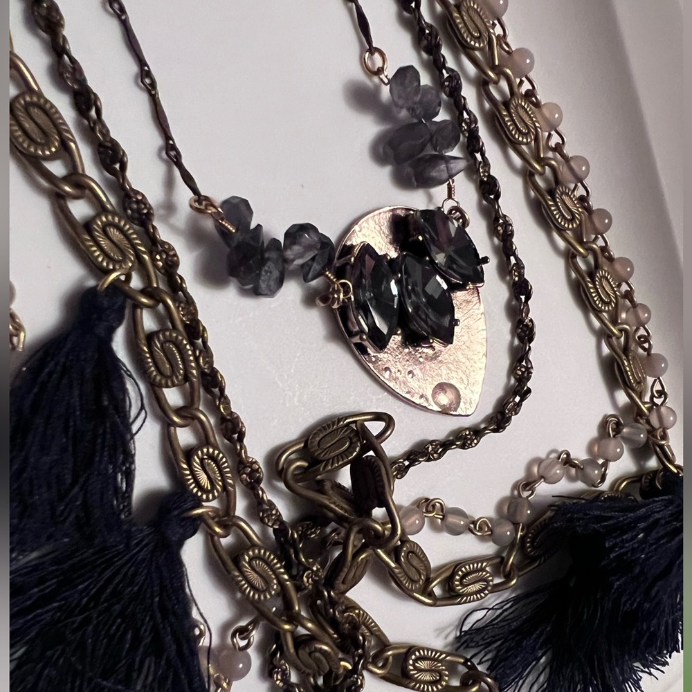 DAVID AUBREY stacking stone bead chain Funky ornate details statement Necklace